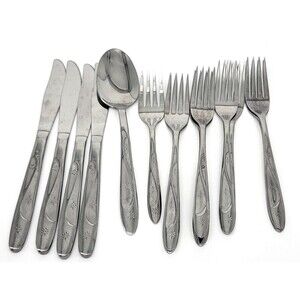 Americana Star Stainless U.S.A. Flatware 14 Piece Set Mid Century Starburst Vtg